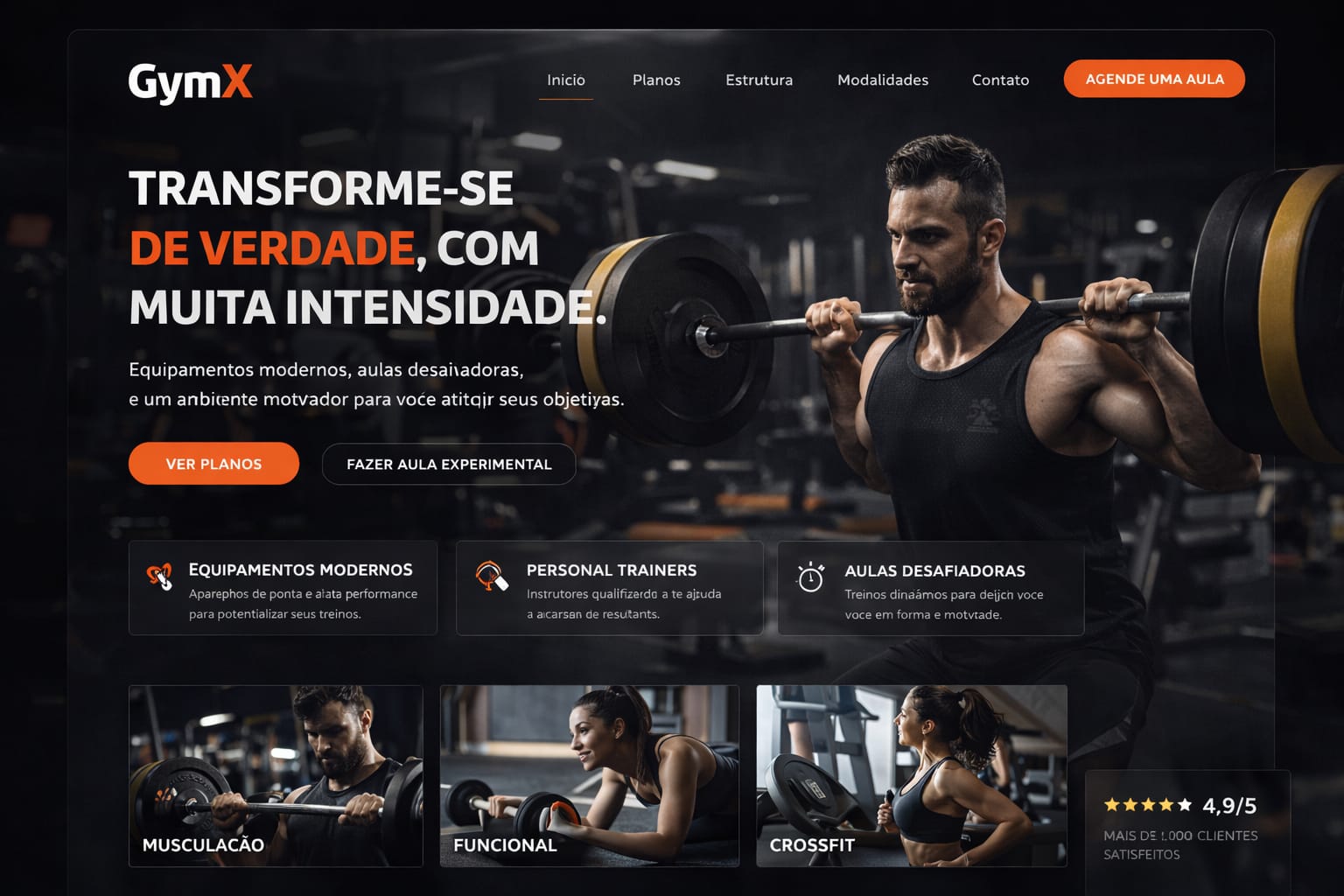 Modelo de site para academia